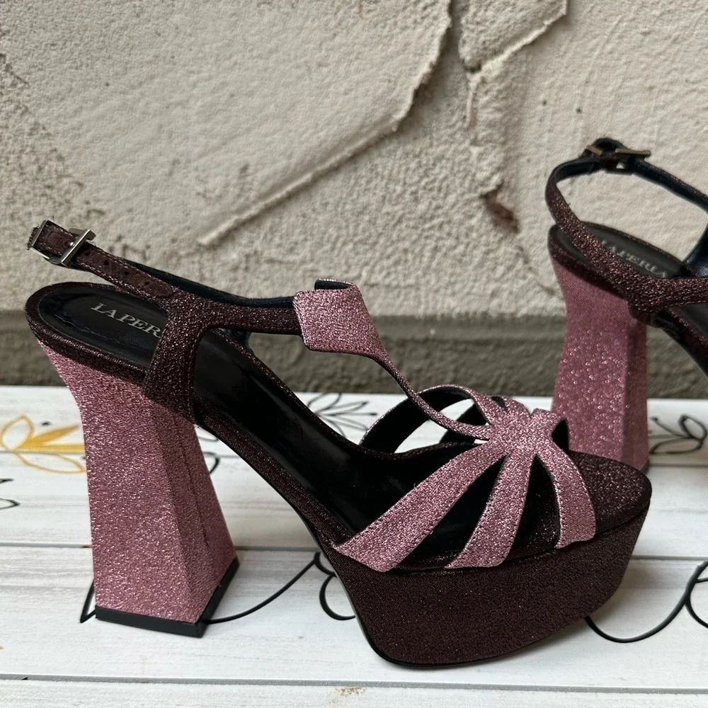 LA PERLA Glitter Platform Sandals size 7